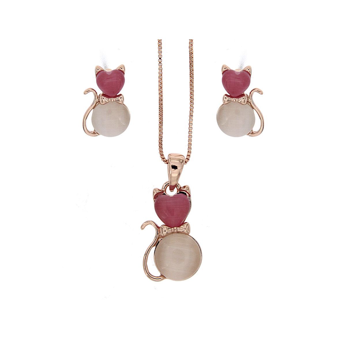 Conjunto Gatitos Pajarita en oro rosa