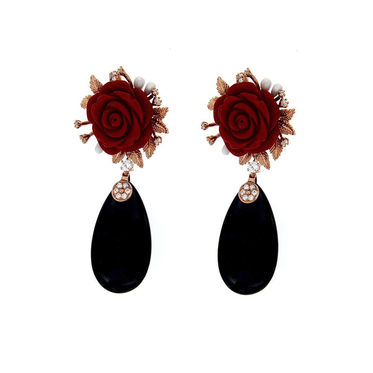 Pendientes largos Rosas Sobre Negro