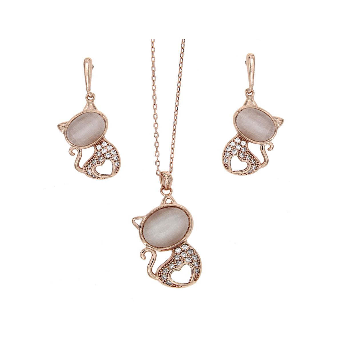 Conjunto Gatitos Corazón en oro rosa