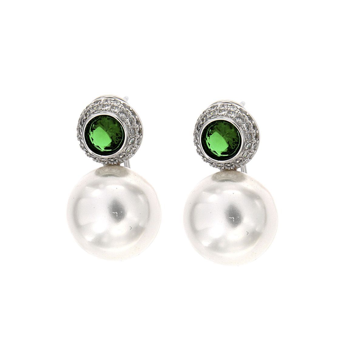 011473.02-pendientes-plata-925-baño-rodio-perla-natural-blanca-irisada-circonita-redonda-esmeralda-cristal-ziane Pendientes Tú y Yo en París Emerald de plata925