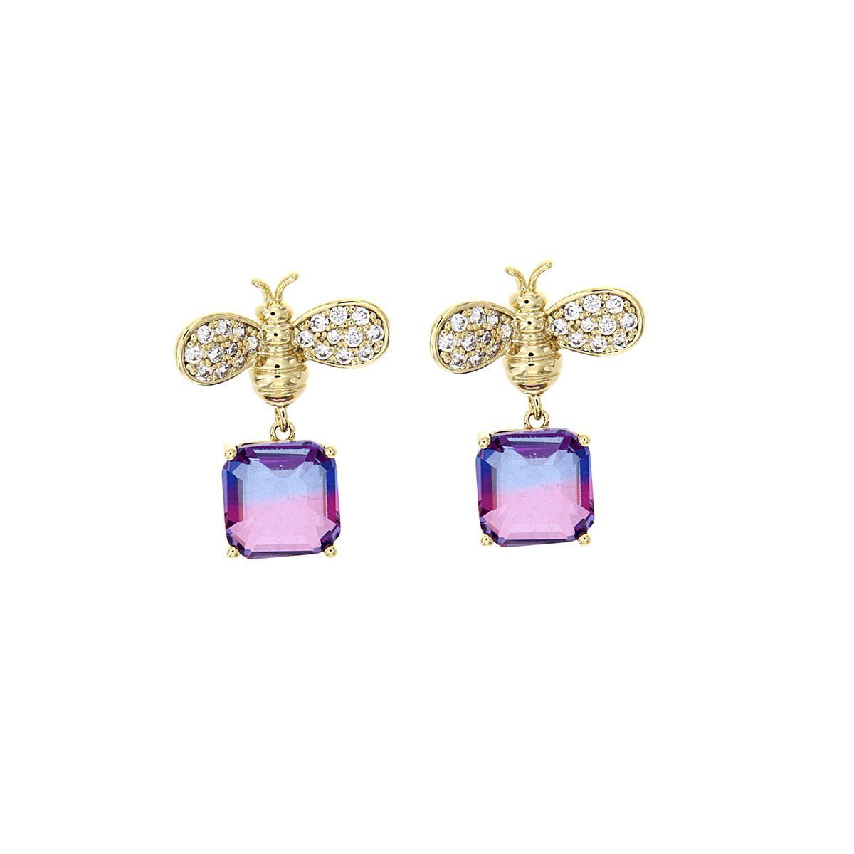 F18328.10-pendientes-abeja-circonita-redonda-cristal-piedra-cuadrada-violet-vitrail-baño-chapado-oro-ziane Pendientes Abeja Violet Vitrail