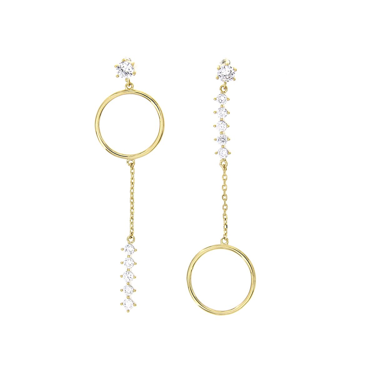 F18495.10-pendientes-circonita-redonda-cristal-bañados-chapado-oro-ziane Pendientes desiguales Círculo y Cadena