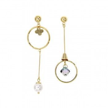 Pendientes largos desiguales Trébol y Joya