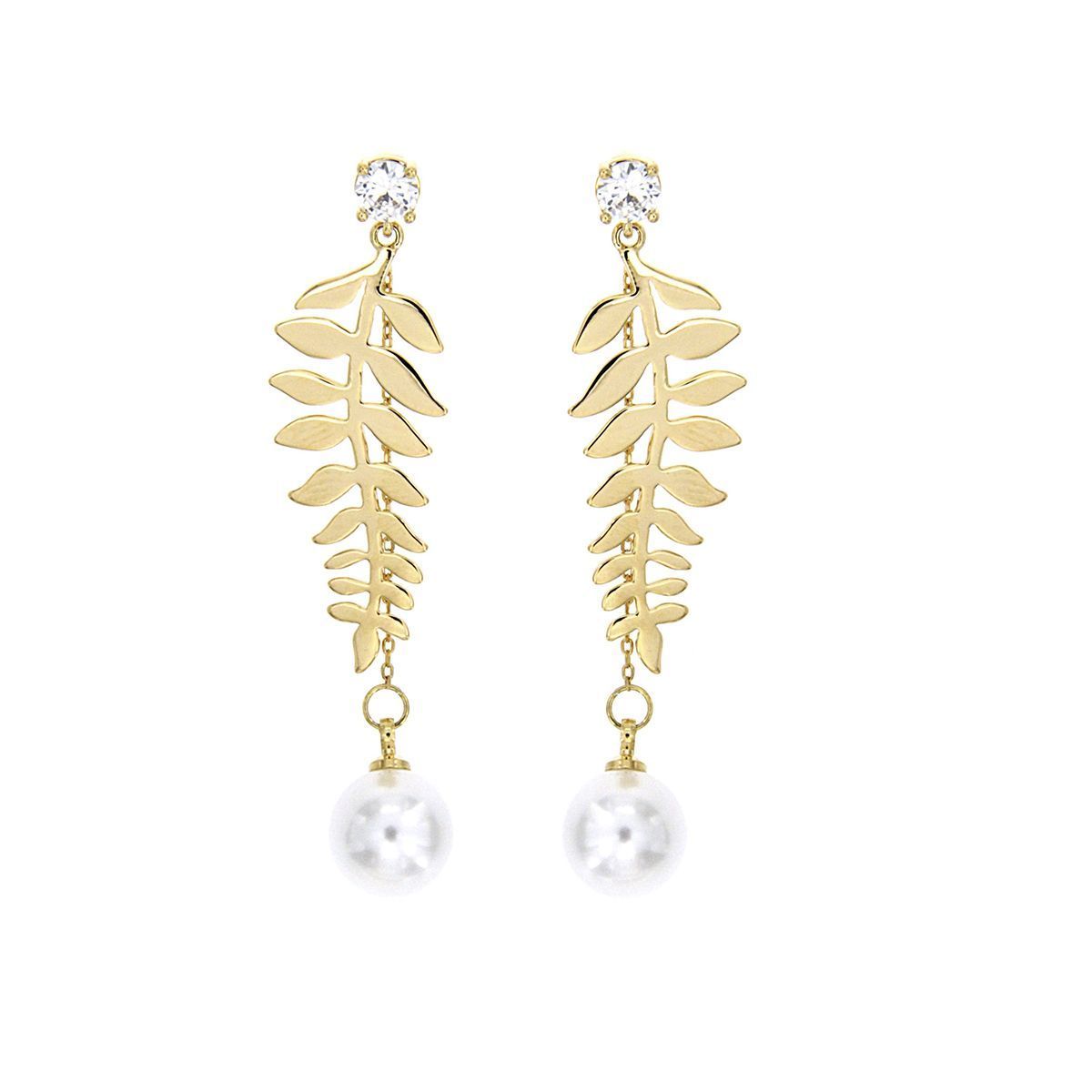 Pendientes Hoja con Perla Pendientes Hoja con Perla
