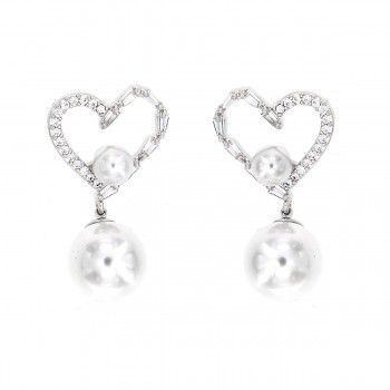 Pendientes largos Corazón de Perlas y Circonita