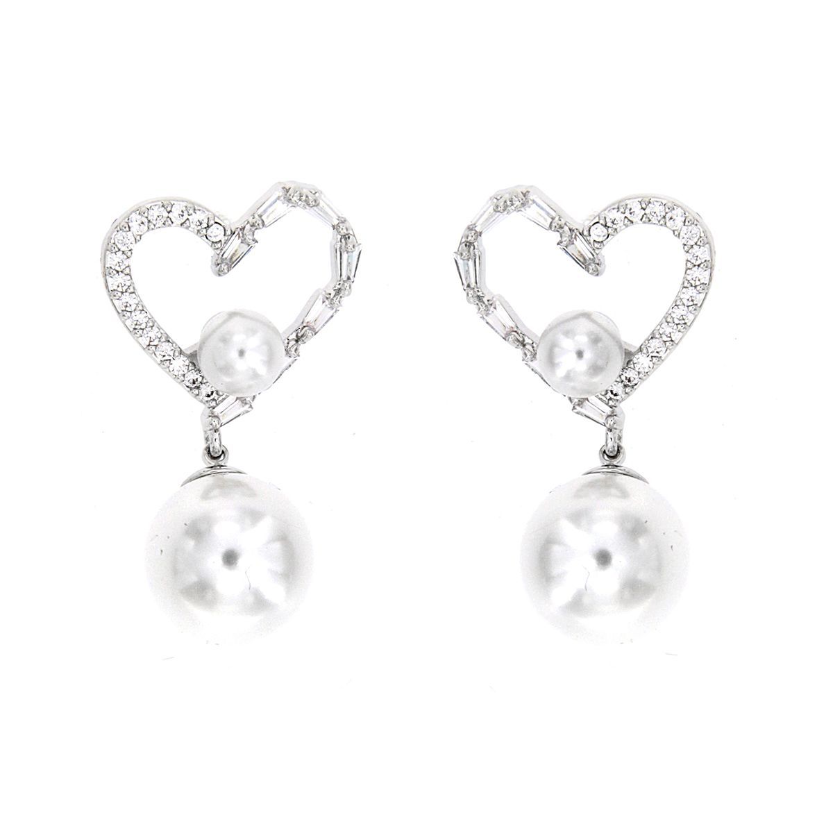Pendientes largos Corazón de Perlas y Circonita Pendientes largos Corazón de Perlas y Circonita