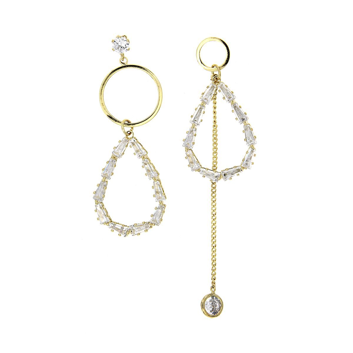 Pendientes largos desiguales Lágrima en chapado oro Pendientes largos desiguales Lágrima en chapado oro