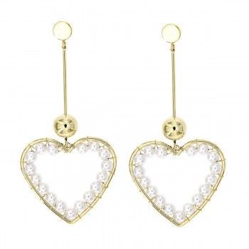 Pendientes largos Corazón de Perlitas