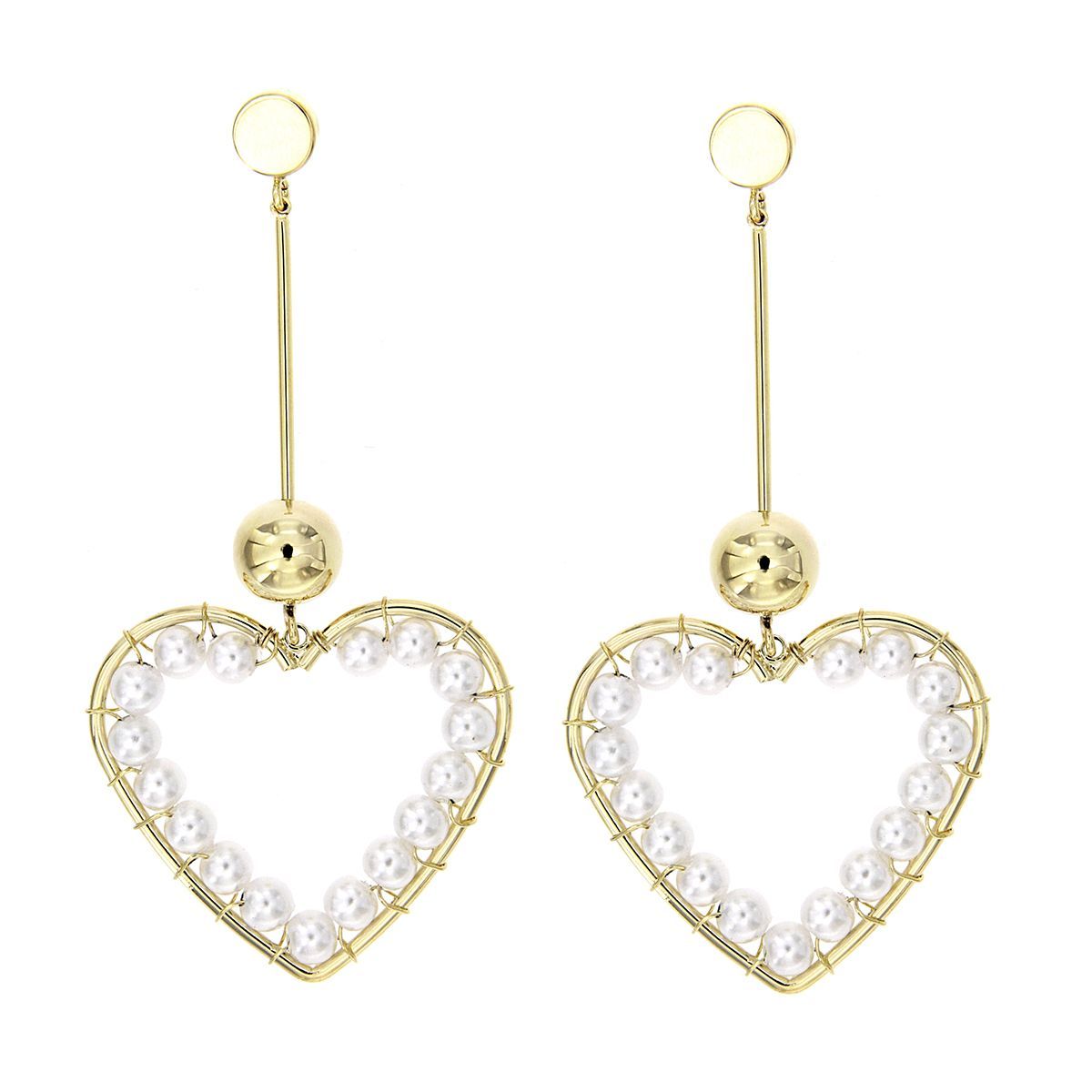 Pendientes largos Corazón de Perlitas Pendientes largos Corazón de Perlitas