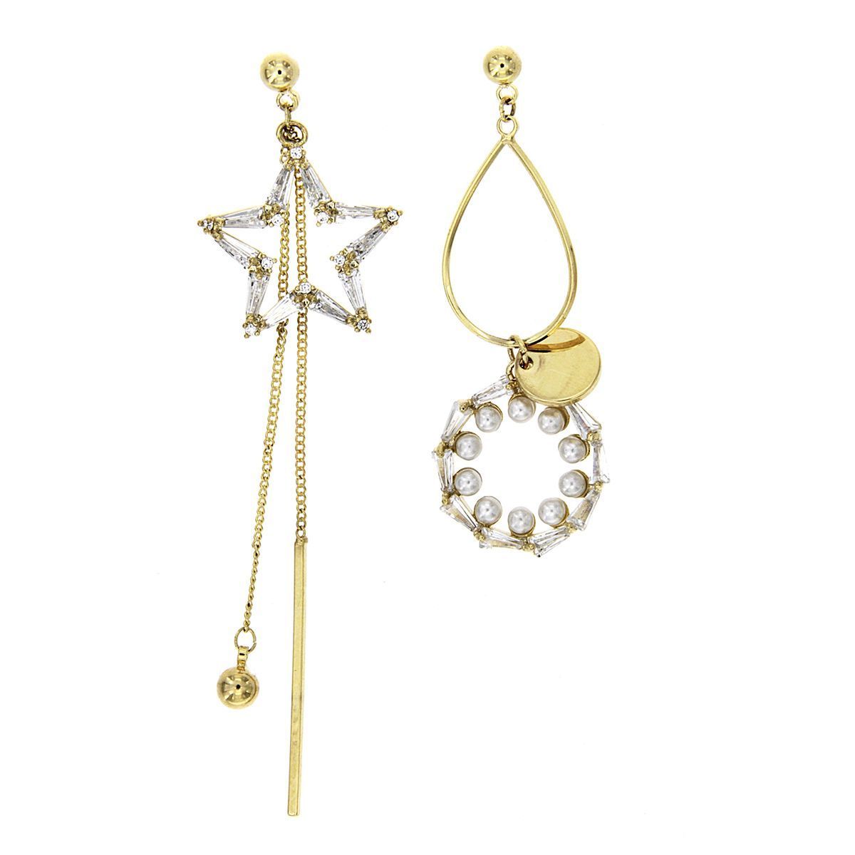 Pendientes largos desiguales Estrella Oro Pendientes largos desiguales Estrella Oro