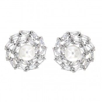 Pendientes CZ Whirl Rodio