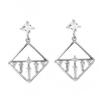 Pendientes CZ Rhombus Rodio