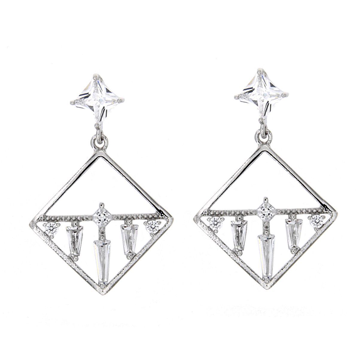 Pendientes CZ Rhombus Rodio Pendientes CZ Rhombus Rodio