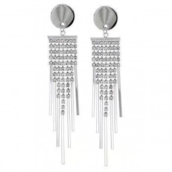Pendientes largos Fashion Strass Rodio